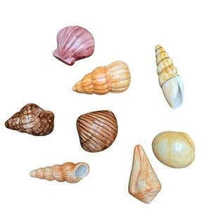 Ceramic Seashells Nautical‎ Decor Set of 8 Coastal Beach House Vintage